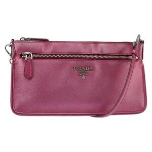 Authentic PRADA Shoulder Bag Safiano leather Pink Silver